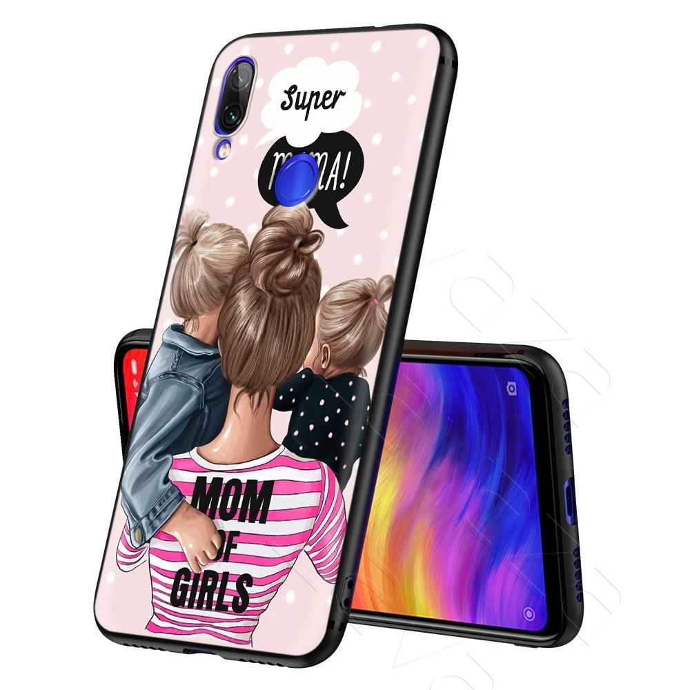 Черные коричневые волосы для мамы и малыша девушка чехол Xiaomi Redmi Note 8 9 S K30 Pro MI MAX на
