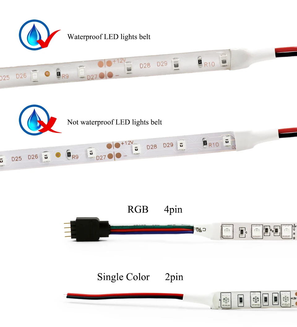 EnwYe 5 м 300 светодиодов Водонепроницаемая RGB Светодиодная лента 3528 5050 12 В постоянного тока 60 светодиодов/м гибкая светодиодная лента для украшения дома лампа