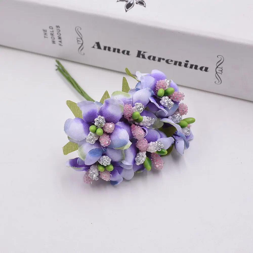 6pcs Silk Gradient Stamen Handmade Artificial Flower Bouquet Wedding Decoration DIY Wreath Gift Scrapbooking Craft Fake | Дом и сад