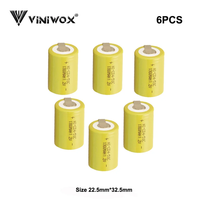 6PCS 1,2 V перезаряжаемые 4/5SC Ni-CD батареи 1300mAh электроинструмент батарея Subc NICD аккумулятор для электрических батарей 12V 18V - Цвет: 6PCS