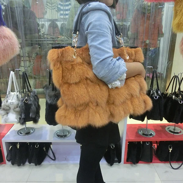 Многоцветная сумка из натурального Лисьего меха через плечо окрашенного лисьего