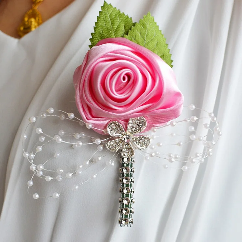 Совершенно новая бутоньерка для жениха атласная роза Мужская свадебной