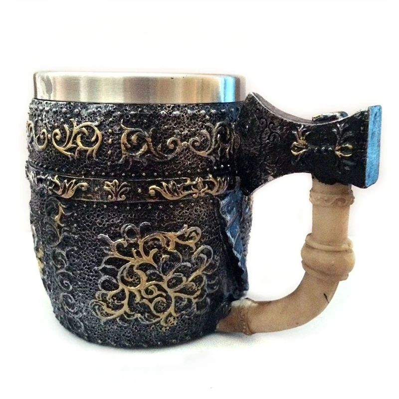 3D кружка из нержавеющей стали топор Череп рыцарь рукоятка смола Викинг воин