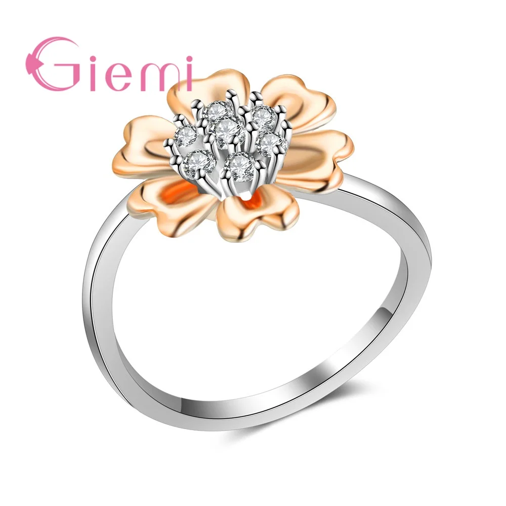 

Pretty Flowers Design Finger Ring Good Selling Cubic Zirconia Crystal Jewelry For Women Girls Rose Gold Color Accessories