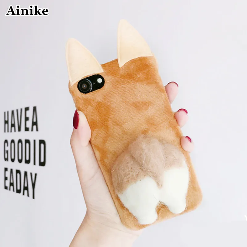 Ainike теплый мягкий пушистый задний Чехол для iPhone X 6s Plus 7Plus 8 8Plus XR XS Max 3D Собака Щенок