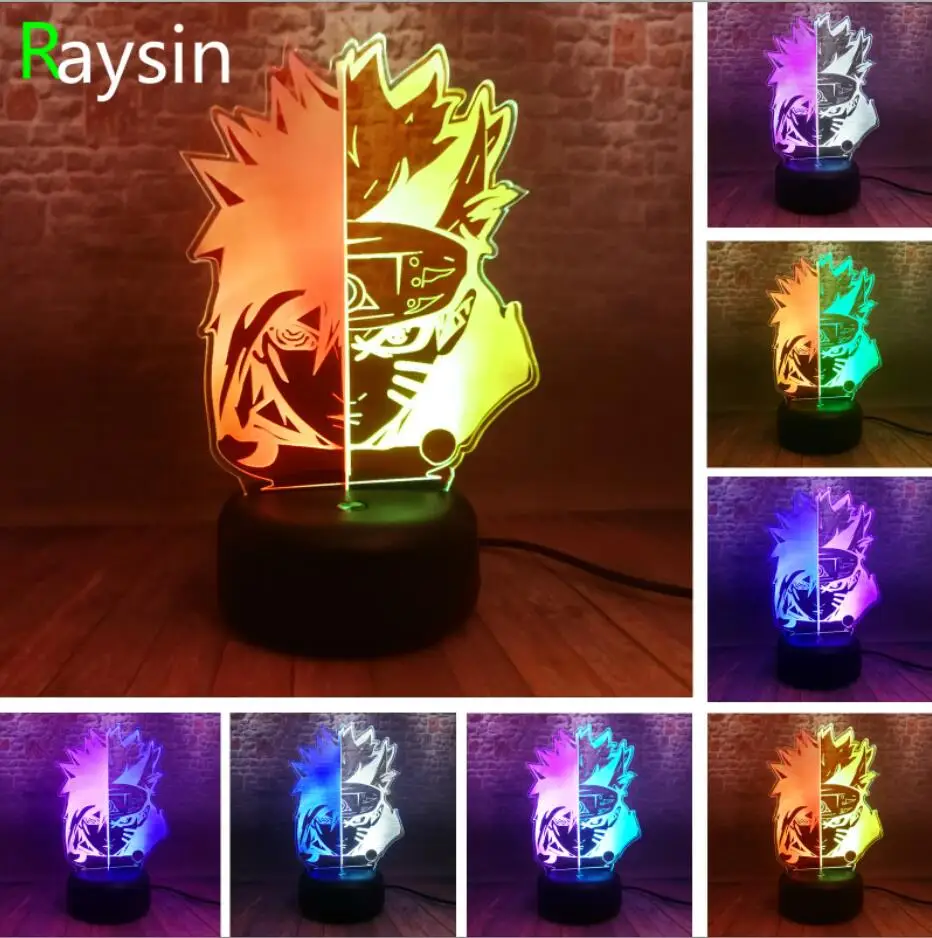 USB Touch 7 Color AMROE Hot аниме Наруто Саске лицо смешанные Двойные Цвета 3D светодиодный Ночник светильник домашний декор подростковый День рождения Рождество подарки для детей Детские игрушки - Испускаемый цвет: USB Touch 7 Color
