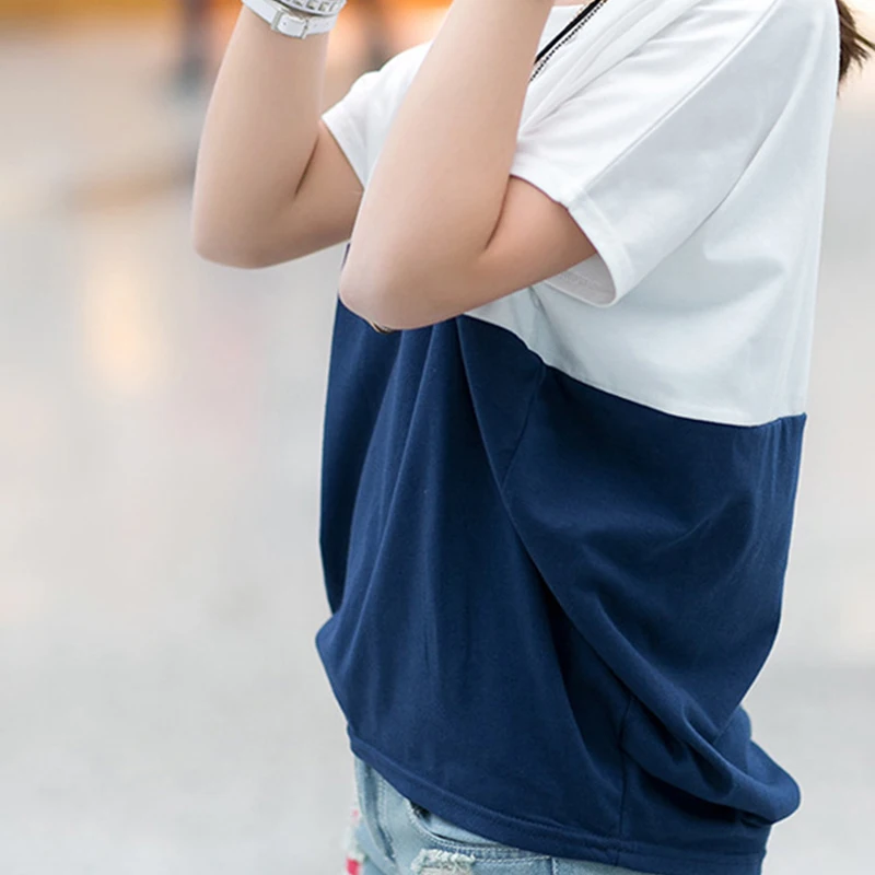 2019 модная женская футболка в стиле пэчворк с круглым вырезом свободная Хлопковая