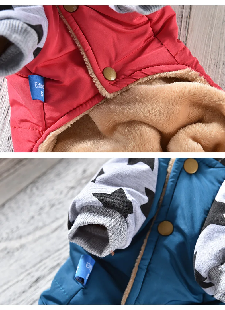 Winter New Arrivals Warm Dog Clothes with Five-pointed Star Printed Hit Color Four-footed Pet Jumpsuit for Small Dog Pug Clothes