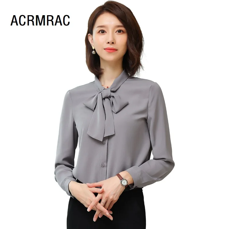 Women shirt Slim spring autumn Long sleeve Bow collar OL Formal Business Blouses & Shirts Woman 8801