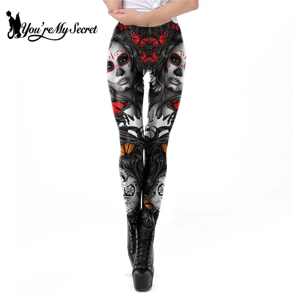 

[You're My Secret] New Arrival 3D Print Leggings For Women Halloween Skull Legging Rose Girl Pattern Workout Leggins For Fitness