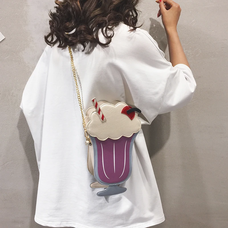 Забавная Мода мороженое сакральной формы чашки Pu молодой девушки цепи кошелек