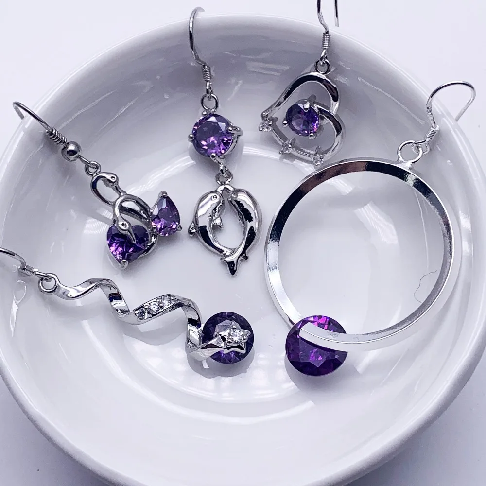 Женский кулон в виде сердца boucle d'oreille с фиолетовым цирконием волны дельфина и
