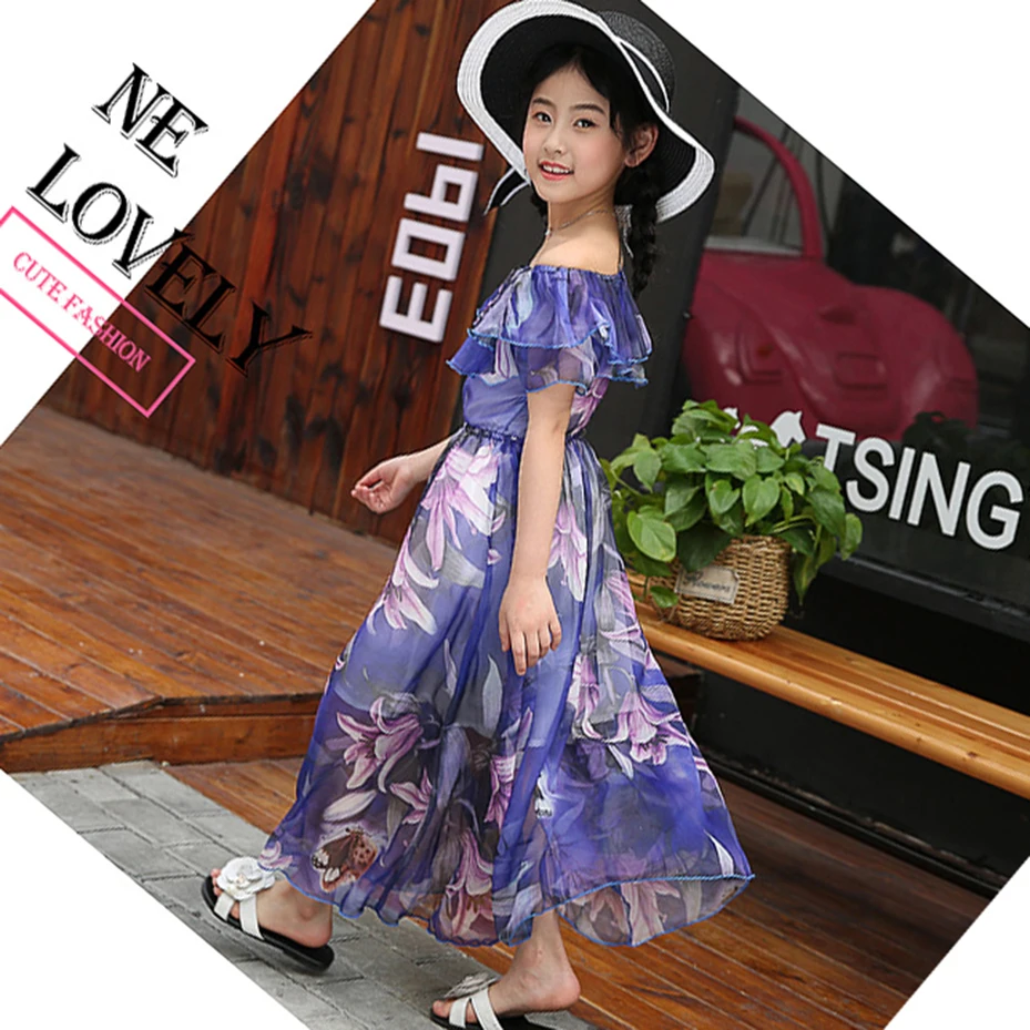 Summer Girl Dress Beach Floral Long Children's Holiday Kids Teenage Girls Clothes For 5 6 8 10 12 13 Years | Детская одежда и