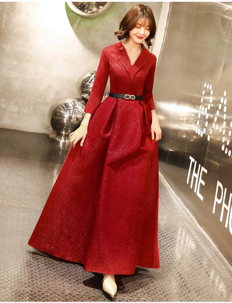Robe De Soiree вечернее платье бургундское вечернее платье с v-образным вырезом и длинными рукавами длинное платье vestido de festa LYFY138