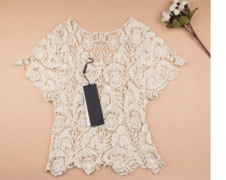 Новая модная женская хлопковая вязанная крючком Ажурная блуза с коротким