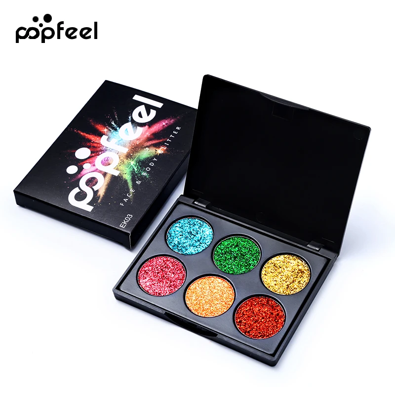 Popfeel, 6 цветов, бриллиантовый блеск, металлик, палитра теней для век, макияж, блеск, водостойкий блеск, длительные тени для век, косметика