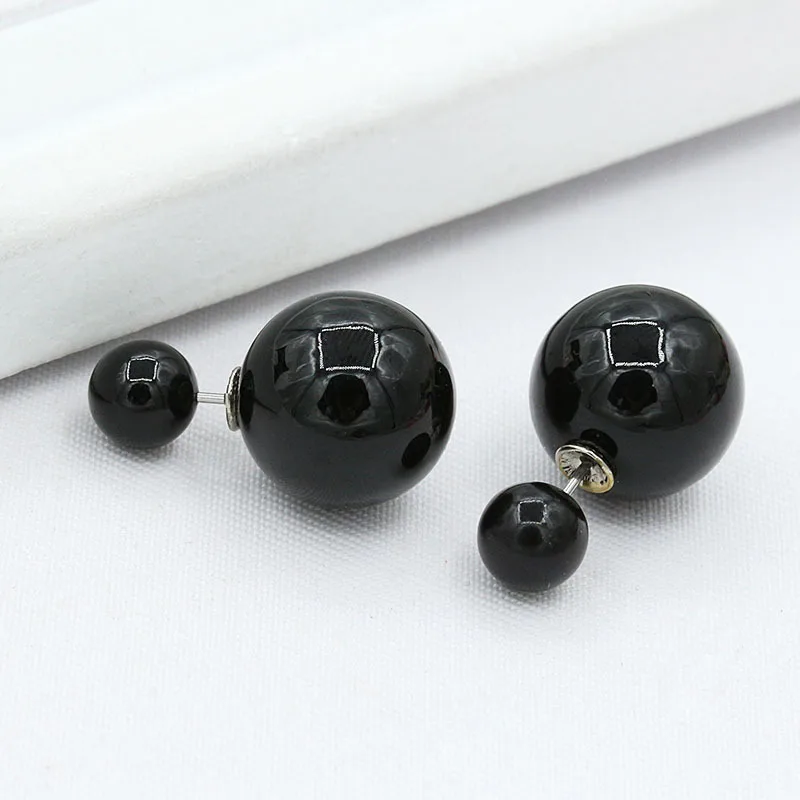 Женские серьги-гвоздики с двумя шариками серебряные бусины двойным жемчугом