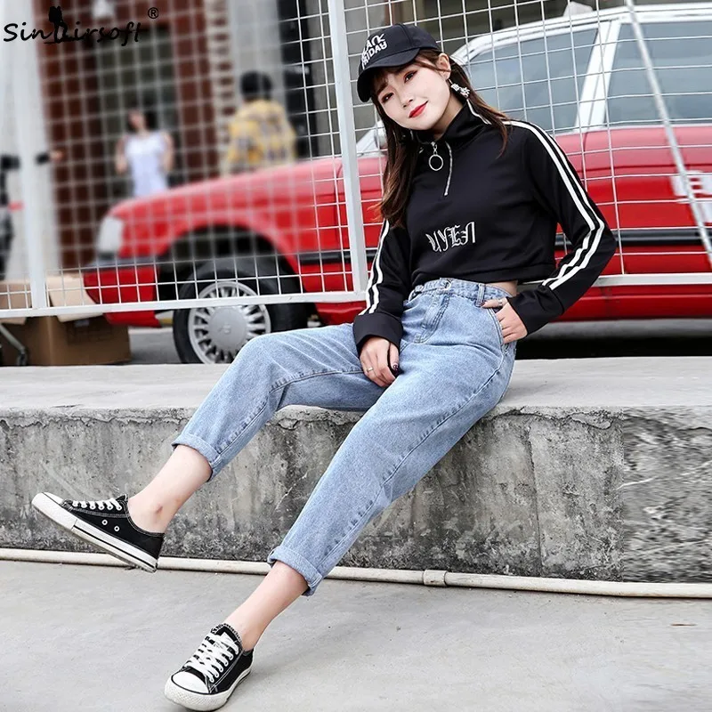 SINAIRSOFT летние новые женские повседневные свободные джинсы с высокой талией