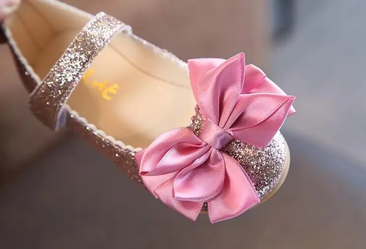 Детские кожаные туфли принцессы с блестками и цветами для девочек-подростков