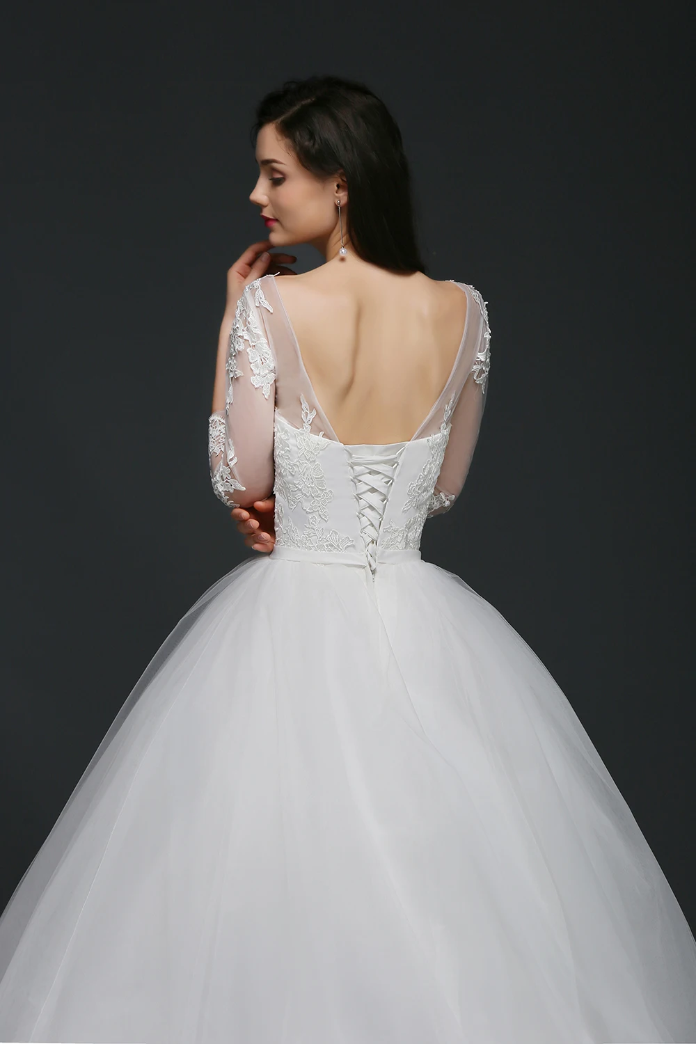 

vestidos de novia Lace Up Ball Gown 3/4 Sleeve Appliqued Wedding Dresses Bridal gown Robe De Mariage Backless Wedding Dress