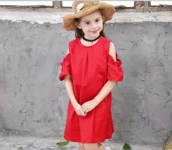 

Children Girl Clothing Set Short Sleeves Dress Red Christmas Party Dress For 2-11 Year Girl