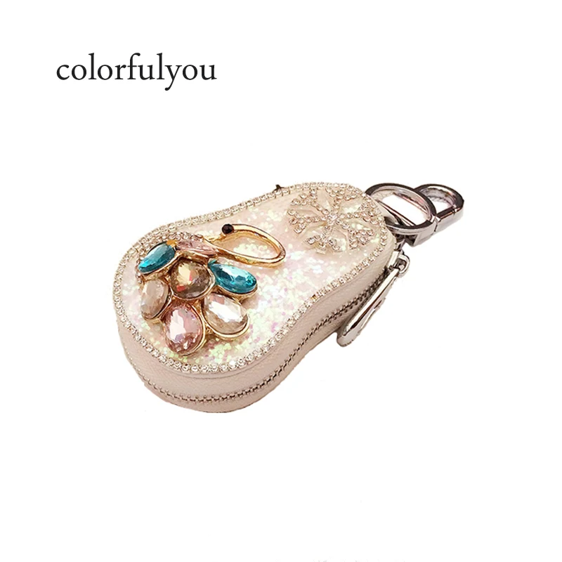 

Female Shining Crystal Swan car Key Bag Diamonds Genuine Leather Key Chain Unisex Pouch Purse Gift For Man Woman 2019 New