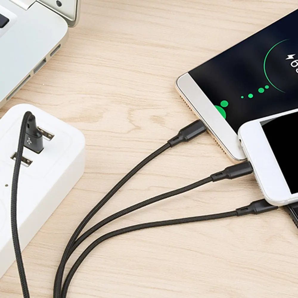 3 в 1 тройной кабель для Apple + type-C Micro USB мобильного телефона зарядный Android iPhone