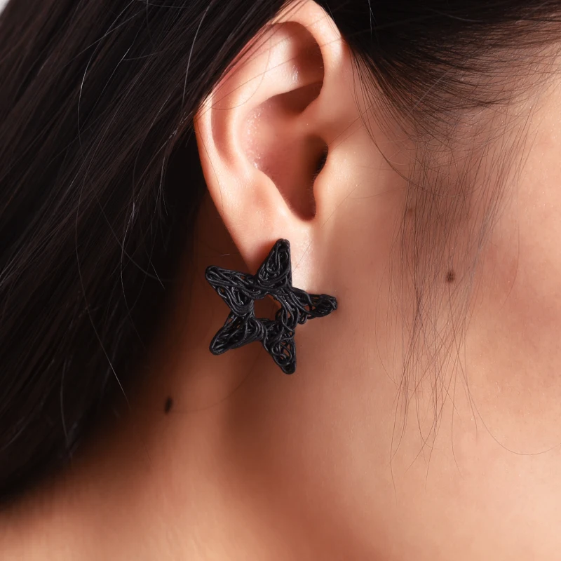 

Black Star Hollow Earrings Pentagram Fashion Women Earring Waves Personality Jewelry Simple Girl Ear Stud