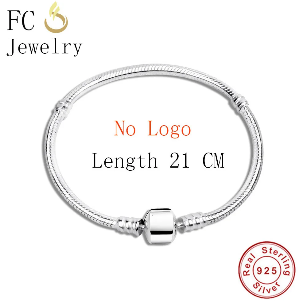 Length 21 cm FC ювелирные изделия 925 пробы серебряный браслет подходит Шарм бисера Подвеска цепочка-змейка для женщин Девушка Pulsera без логотипа бренда Berloque - Окраска металла: Length 21 cm