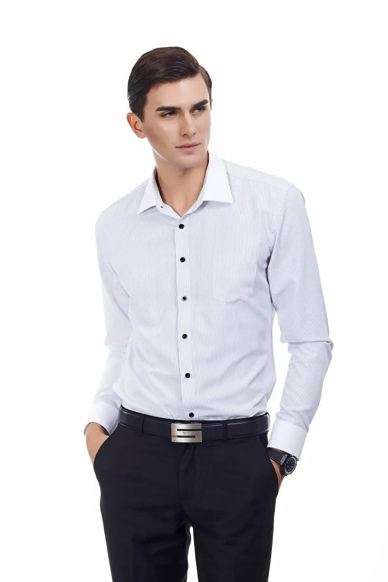 Качество плюс размер 8xl slim fit с длинным рукавом в полоску пэчворк белый воротник не гладить легкий уход мужские рубашки