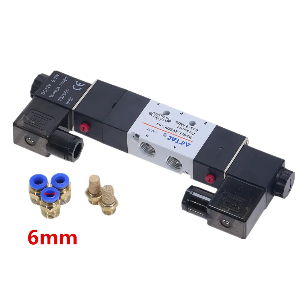 6mm AIRTAC 4V230-08C 5 Way 3 позиции 1/" Пневматический электромагнитный клапан DC12V DC24V AC110V AC220V w фитинги разъем 4681012 мм - Цвет: 6mm