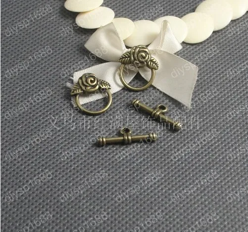 

Free Shipping Wholesale DIY Antiqued Bronze Vintage Alloy 3D Rose Flower OT Clasp Toggle Bracelet Handmade Accessories 45Sets
