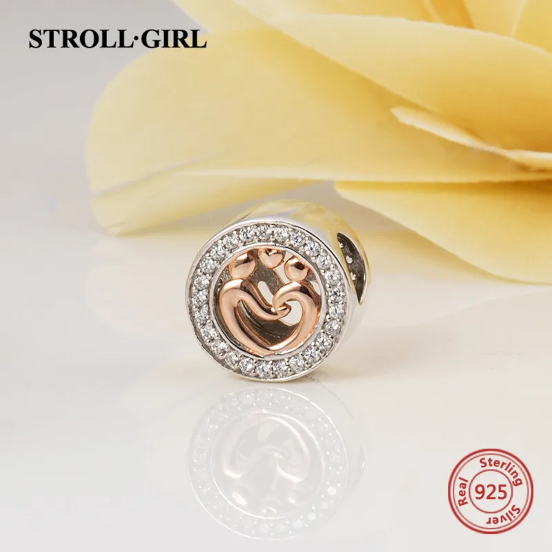 Strollgirl, 925 пробы серебро, мама и ребенок, ручная работа, подвески, бусины, подходят для браслетов Pandora, ювелирные изделия, лучший подарок на день матери