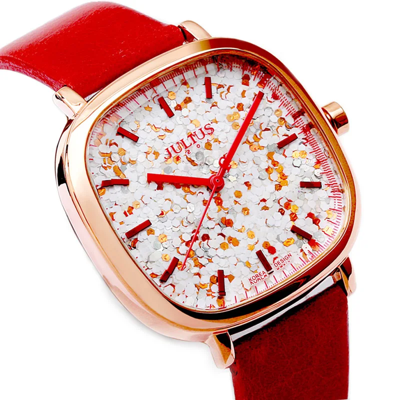 

Women's Watches Waterproof with Bracelet JULIUS Shine Relojes Quartz Wristwatches Square Colorful Korea Design with Box Alloy