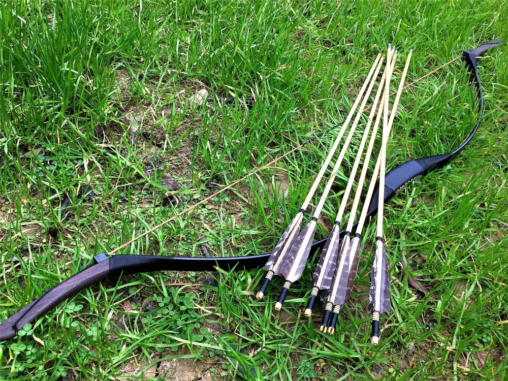 Стрельбы из лука длинный охотничий китайский Рекурсивный 20lb до 60lb + 6 деревянных