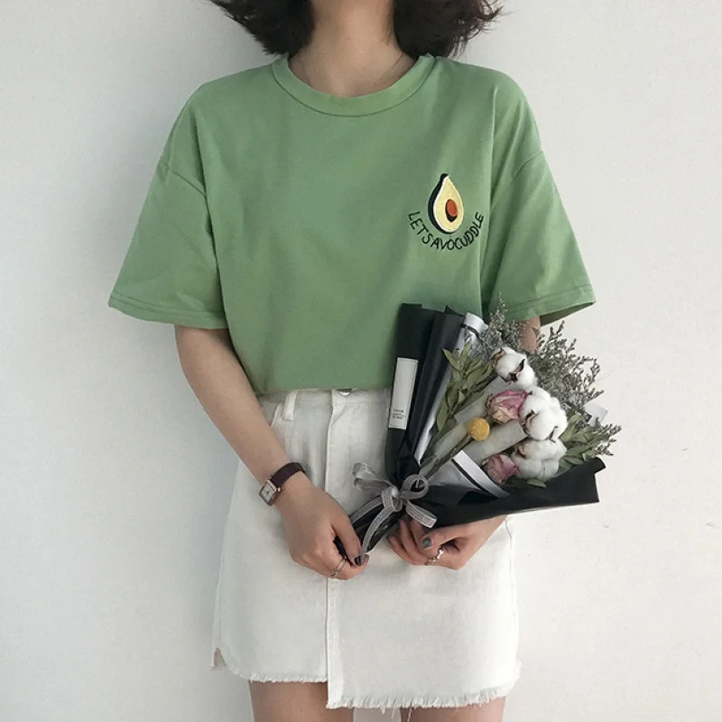 Женская Винтажная футболка в стиле Панк Harajuku Ulzzang с вышивкой авокадо корейский