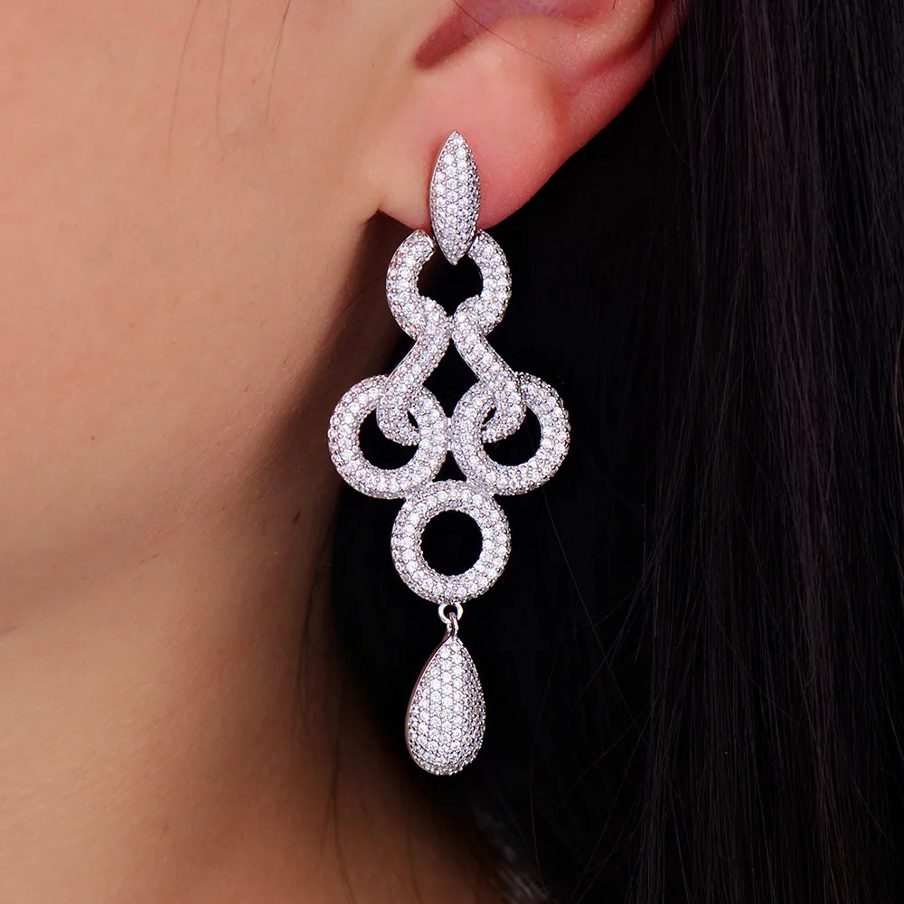 godki brand new hot fashion popular luxury long dangle full cubic zirconia pave wedding earring for women free global shipping