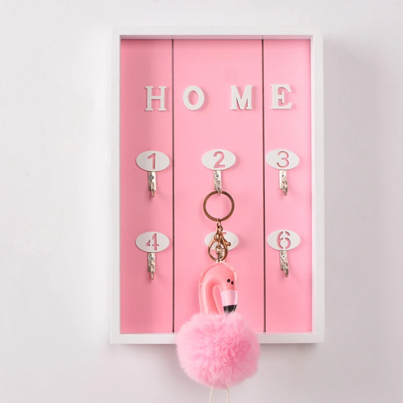 Pink Key Shelf Деревянный крючок для хранения ключей, вешалка, полка, кухонный органайзер, Настенный декор, подвесные полки, настенный стеллаж для украшения дома - Цвет: Pink Key Shelf