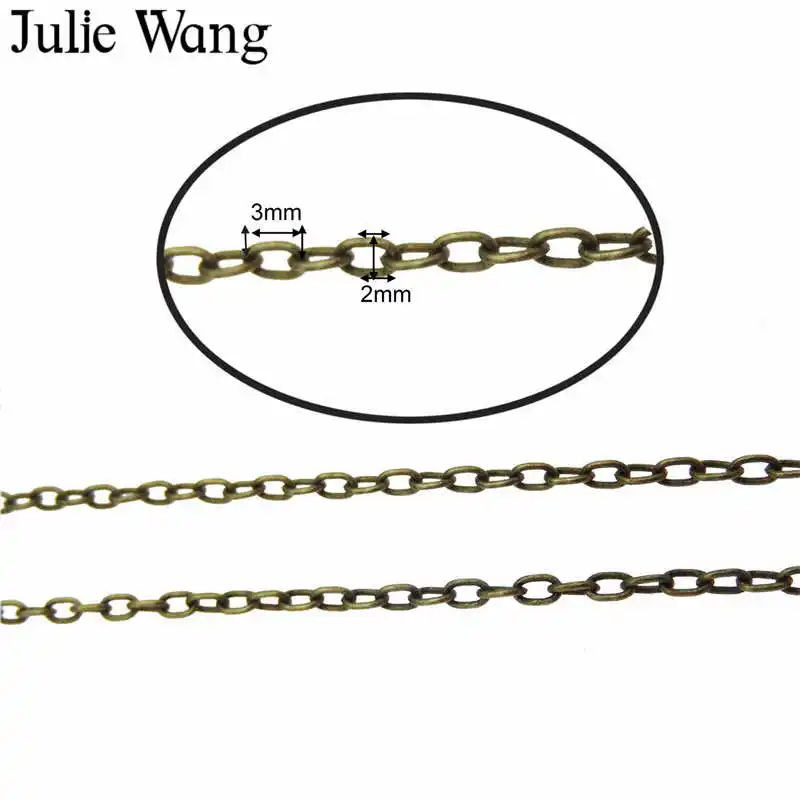 Медный Овальный кабель Julie Wang 2x3 мм цепочки с перекрестными звеньями серебряная