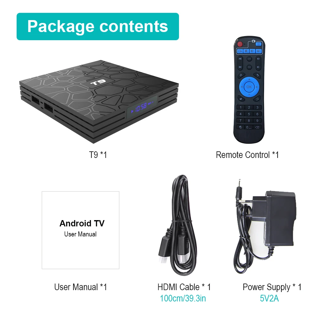ТВ приставка T9 RK3328/RK3318 4 ГБ 64 ядра Android 9 0 Bluetooth H2.65 4K 2 ГГц/5 ГГц Wi Fi