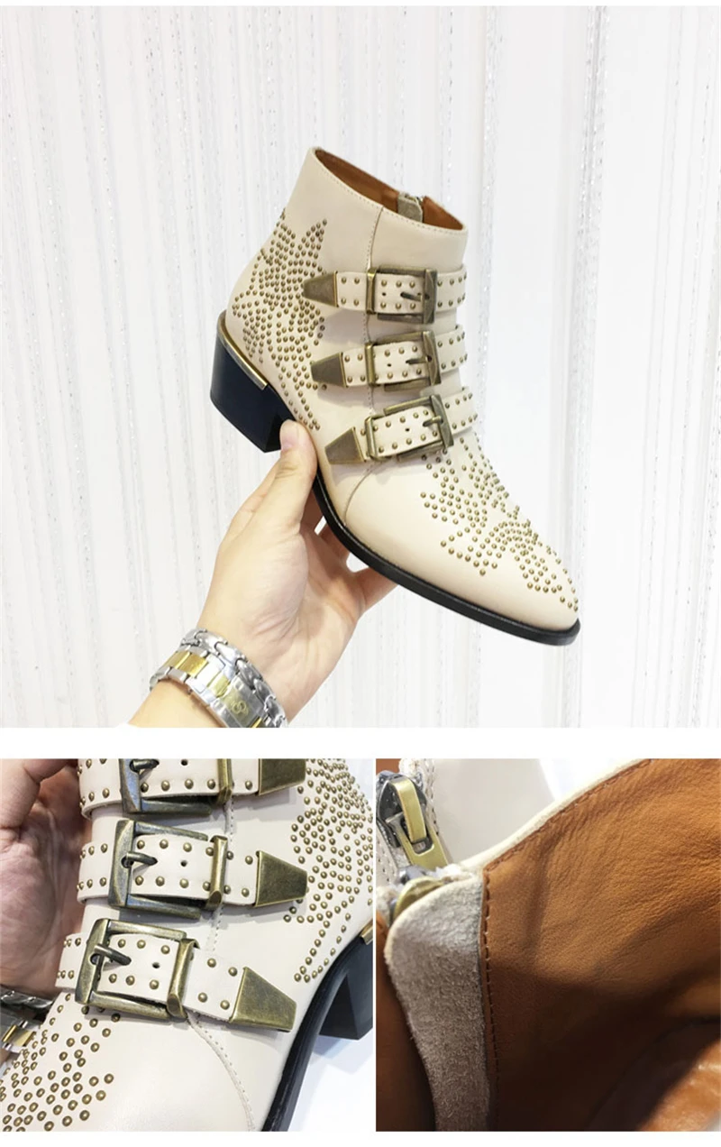 BuonoScarpe/zapatos mujer Susanna; ботильоны из натуральной кожи с шипами; Ботинки martin с круглым носком и заклепками; женские роскошные бархатные ботинки