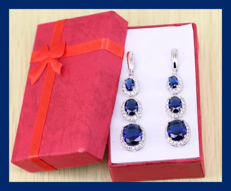 Reginababy 925 stamp New Arrival White crystal Blue stone zircon Silver color Jewelry Women Long Drop Earring | Украшения и
