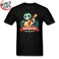 hip hop day of the dead skeleton guitar gothic tshirt mens popular new t shirts 100 cotton geek metal band art mexico tees