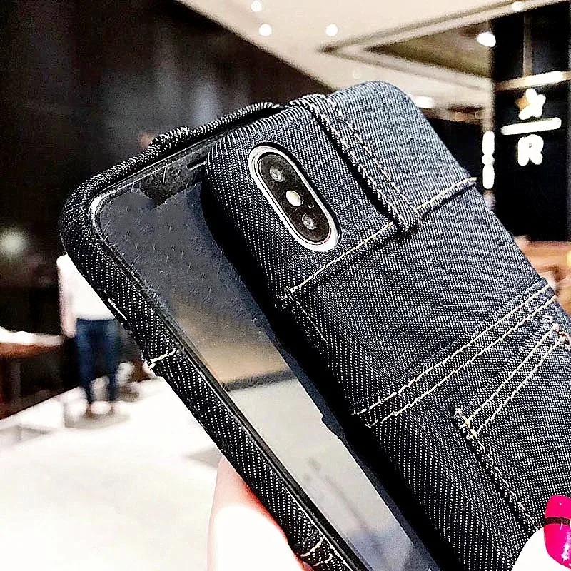 Тканевый чехол для телефона для iPhone 7, чехол 6, 8 Plus, X, XS, Max, XR, держатель для карт, карман, кошелек с ремешком, джинсы, мягкий ТПУ, джинсовая ткань, чехол