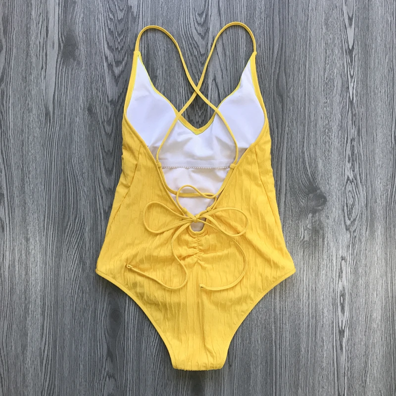 2019 One Piece Swimsuit Women Swimwear Sexy Monokini Push Up Bathing Suit Yellow Bather May Female Beach Indoor Swimming XL | Спорт и