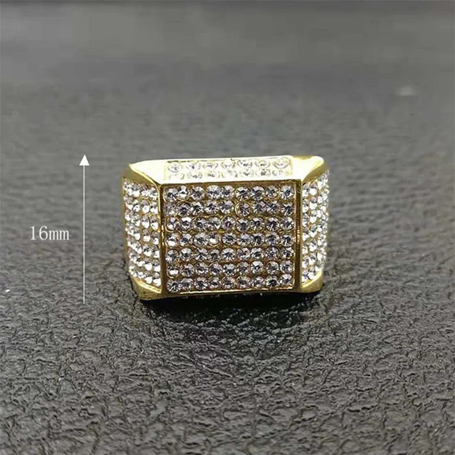 Хип хип микро проложить Стразы Iced Out Bling квадратное кольцо золотого цвета