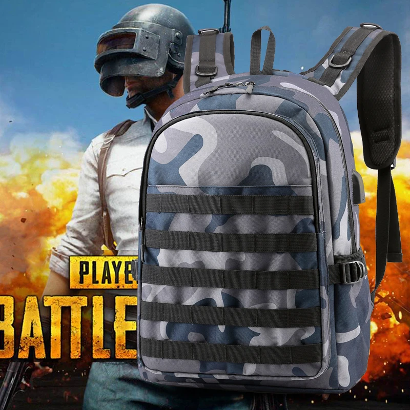 Мужской школьный рюкзак PUBG камуфляжная дорожная Холщовая Сумка с USB разъемом для