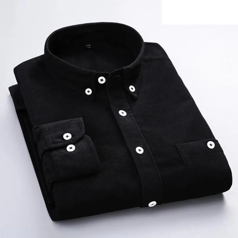 2018 Autumn Winter Hot Sale Business Work Men Solid Color Corduroy Dress Shirts Long Sleeve Warm Fomal Plus Size S-2XL | Мужская одежда