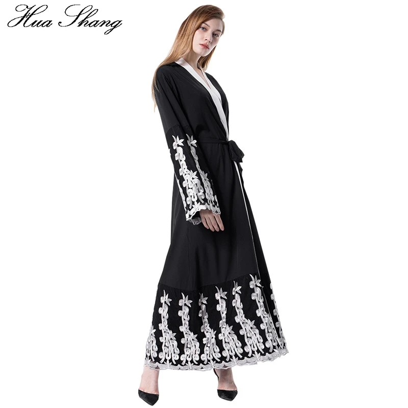 Abaya Дубай черный цветочный Свободный кардиган с вышивкой кимоно Abayas