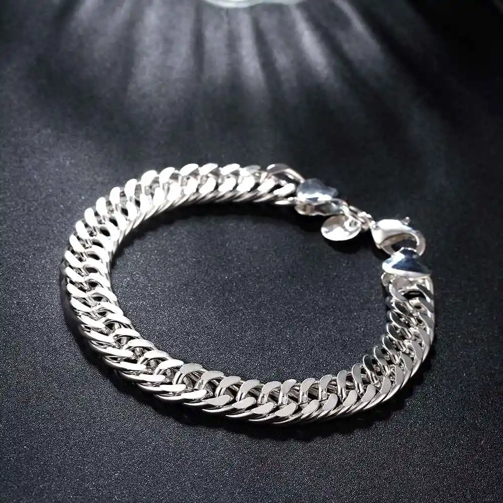 Free Shipping Wholesale Jewelry for women&men silver plated bracelet 10mm long 20cm men Bracelet |men bracelet|bracelet wholesalewholesale bracelets